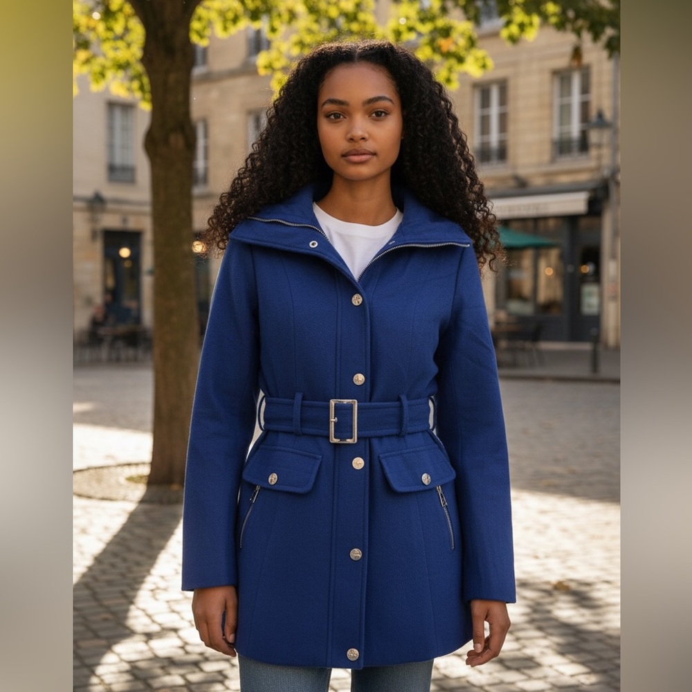 Vintage Y2K Guess Women's Royal Blue Trench Coat - Picture 4 of 9